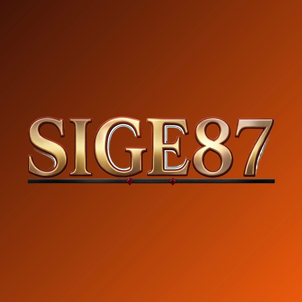 Luxury casino logo for SIGE87 featuring rich gold gradient text with red and black accents, elegant lighting effects, designed as a horizontal rectangular wordmark logo on a transparent background, representing high-end entertainment style